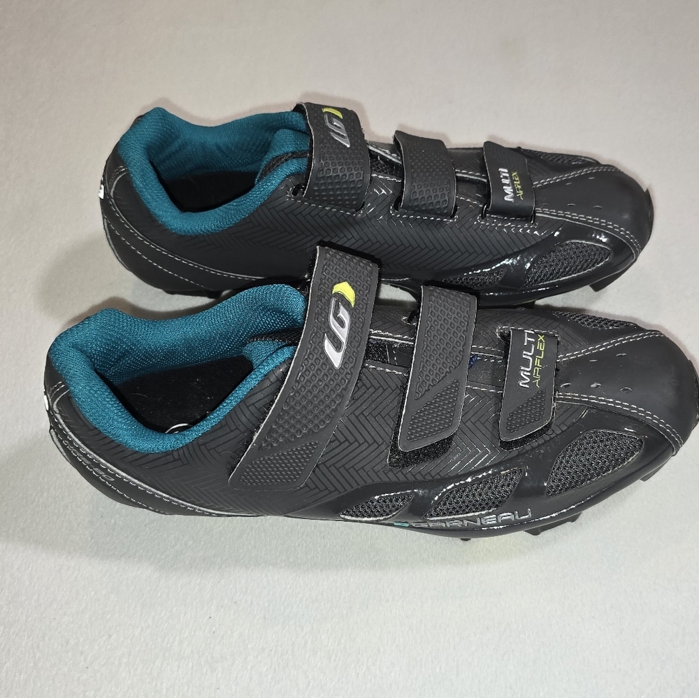 Louis Garneau Multi Airflex Cycling Shoes Black Teal Size 39 Biking Spinning